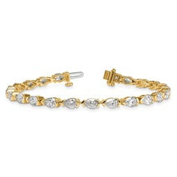 14k Yellow Gold 7.81 CT Pear Shape Lab Grown Diamond VS Clarity, Half Bezel Set Tennis Bracelet