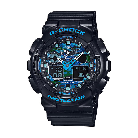 Casio G-Shock Black and Blue Ana-Digi Sports Watch GA100CB-1A
