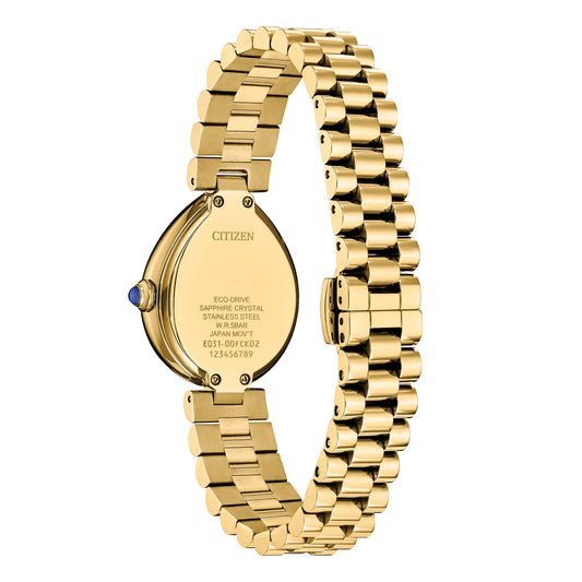 Ladies’ Citizen Eco-Drive® Rainell Gold-Tone IP Analog Watch with Gold-Tone Dial (Model: EM1202-50P)