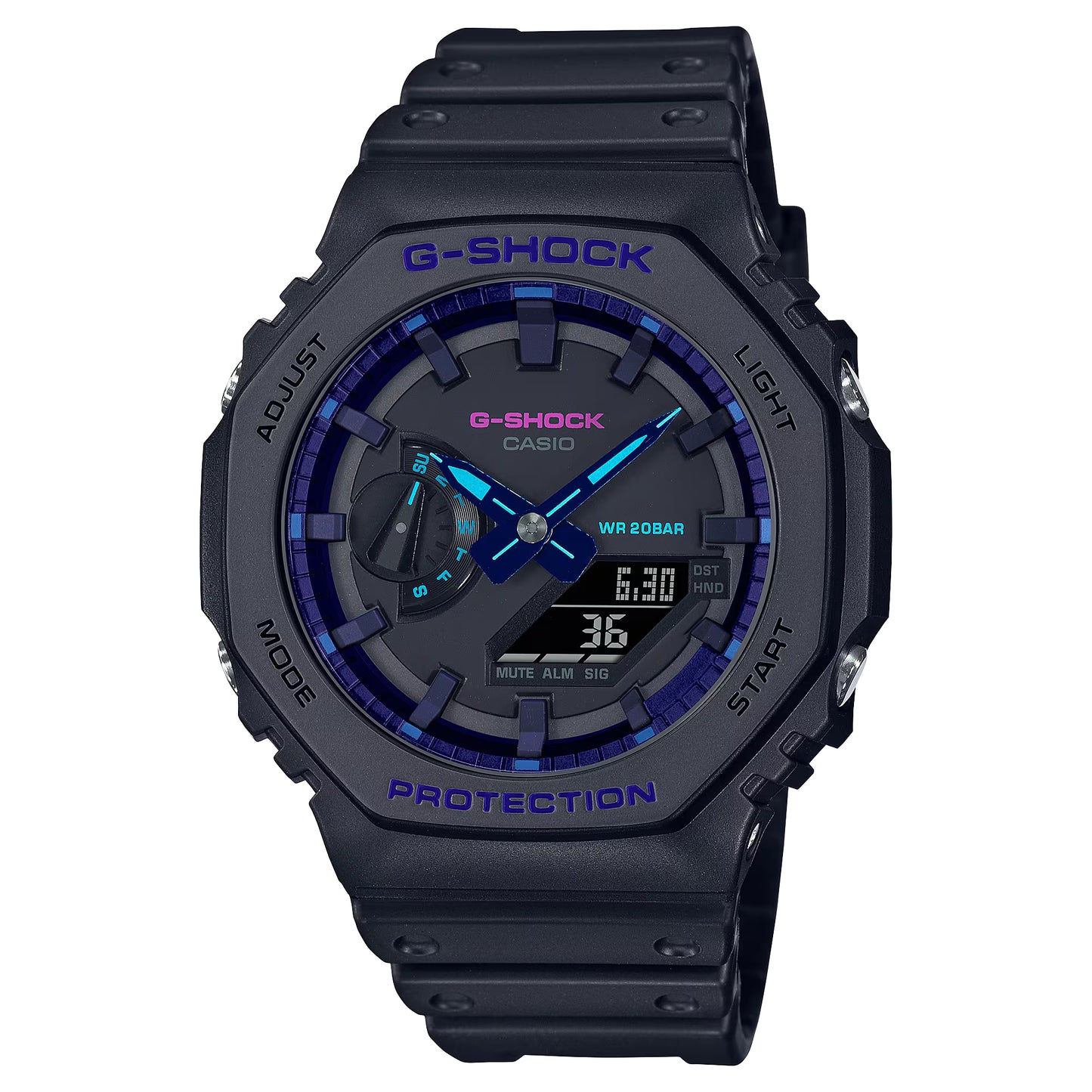 Men's Casio G-Shock Classic Virtual Blue Series Black Resin Strap Watch with Black Dial (Model: GA2100VB-1A)
