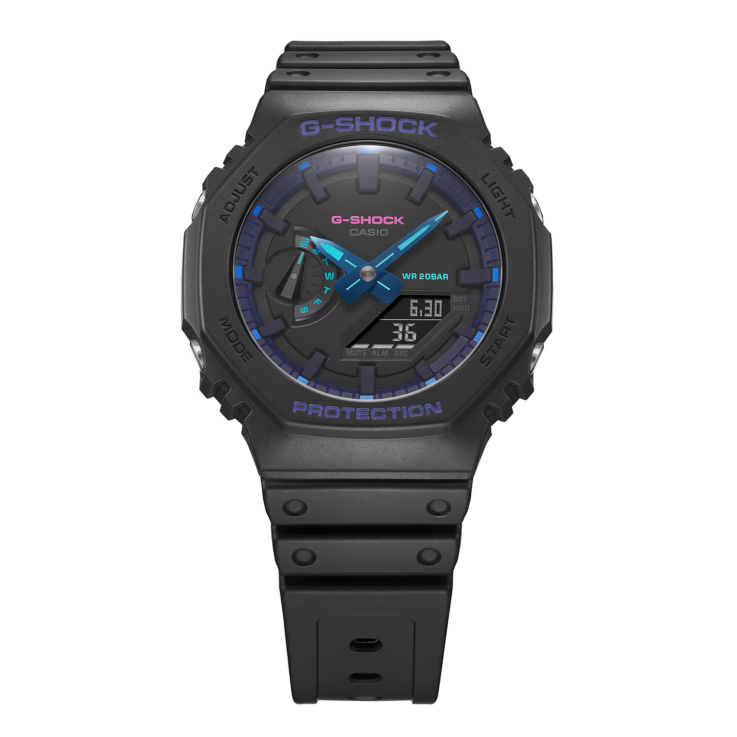 Men's Casio G-Shock Classic Virtual Blue Series Black Resin Strap Watch with Black Dial (Model: GA2100VB-1A)