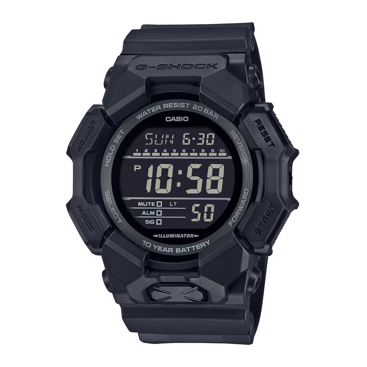 Men's Casio G-Shock Digital Black Bio-Based Resin Strap Watch with Black Dial (Model: GD010-1A1)