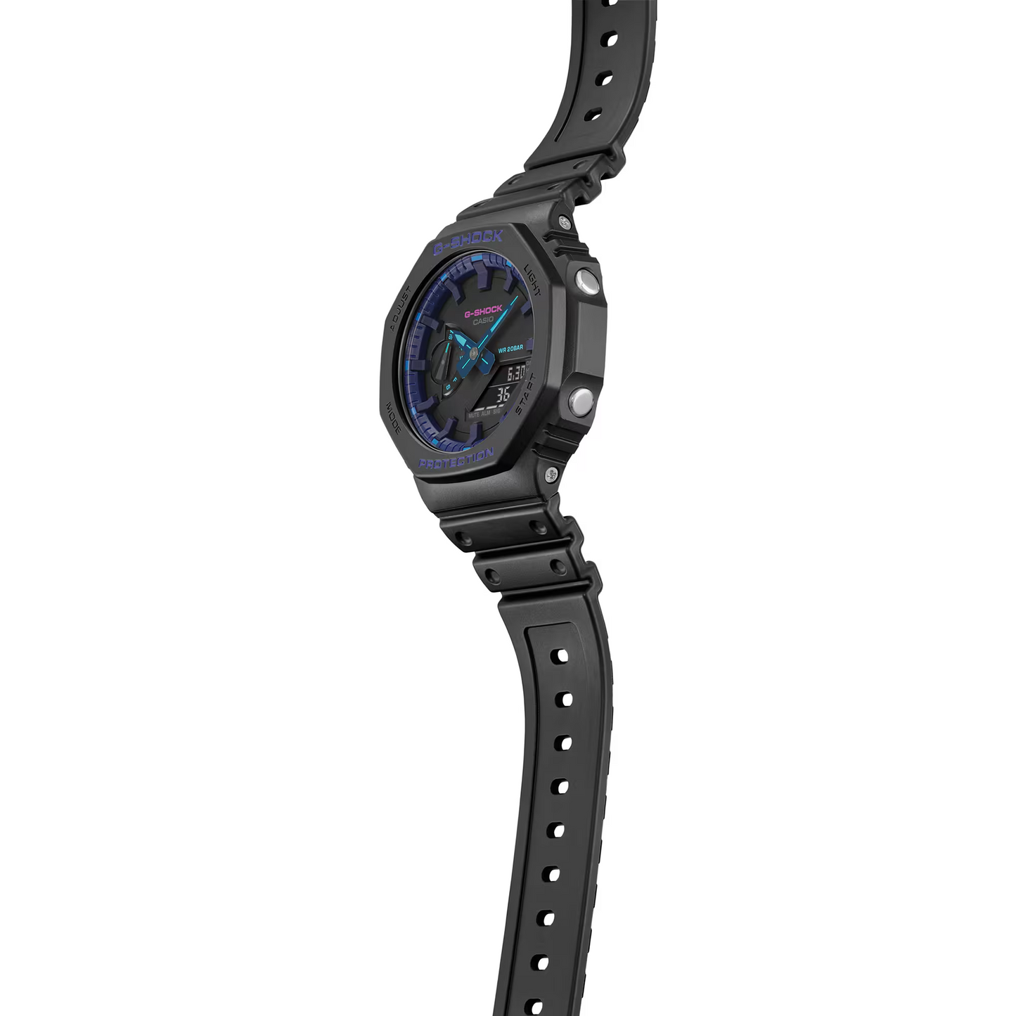 Men's Casio G-Shock Classic Virtual Blue Series Black Resin Strap Watch with Black Dial (Model: GA2100VB-1A)