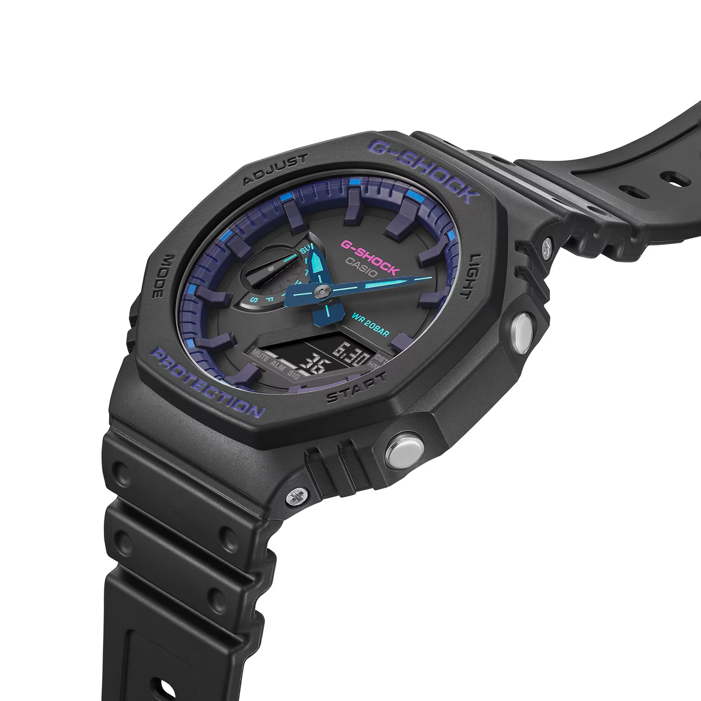 Men's Casio G-Shock Classic Virtual Blue Series Black Resin Strap Watch with Black Dial (Model: GA2100VB-1A)