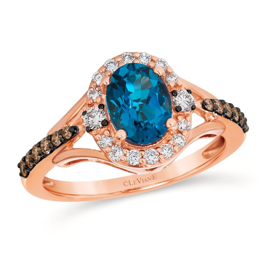 Le Vian 14K Strawberry Gold® Ring | Deep Sea Blue Topaz™ 1 1/4 cts. | Chocolate diamonds® 1/4 cts., Vanilla diamonds® 1/6 cts.