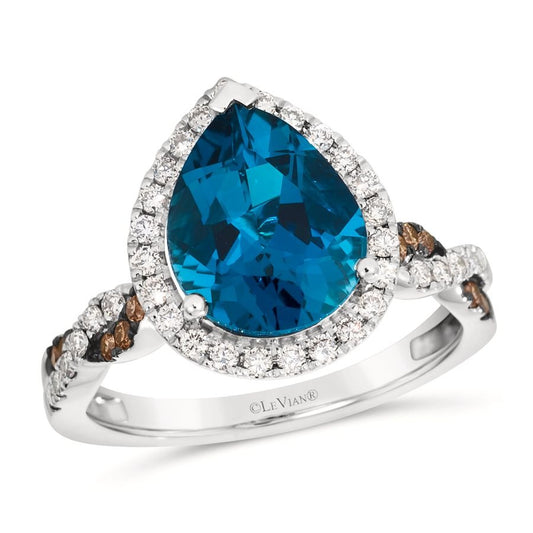 Le Vian 14K Vanilla Gold® Ring | Deep Sea Blue Topaz™ 3 cts. | Nude diamonds™ 1/3 cts., Chocolate diamonds® 1/10 cts.