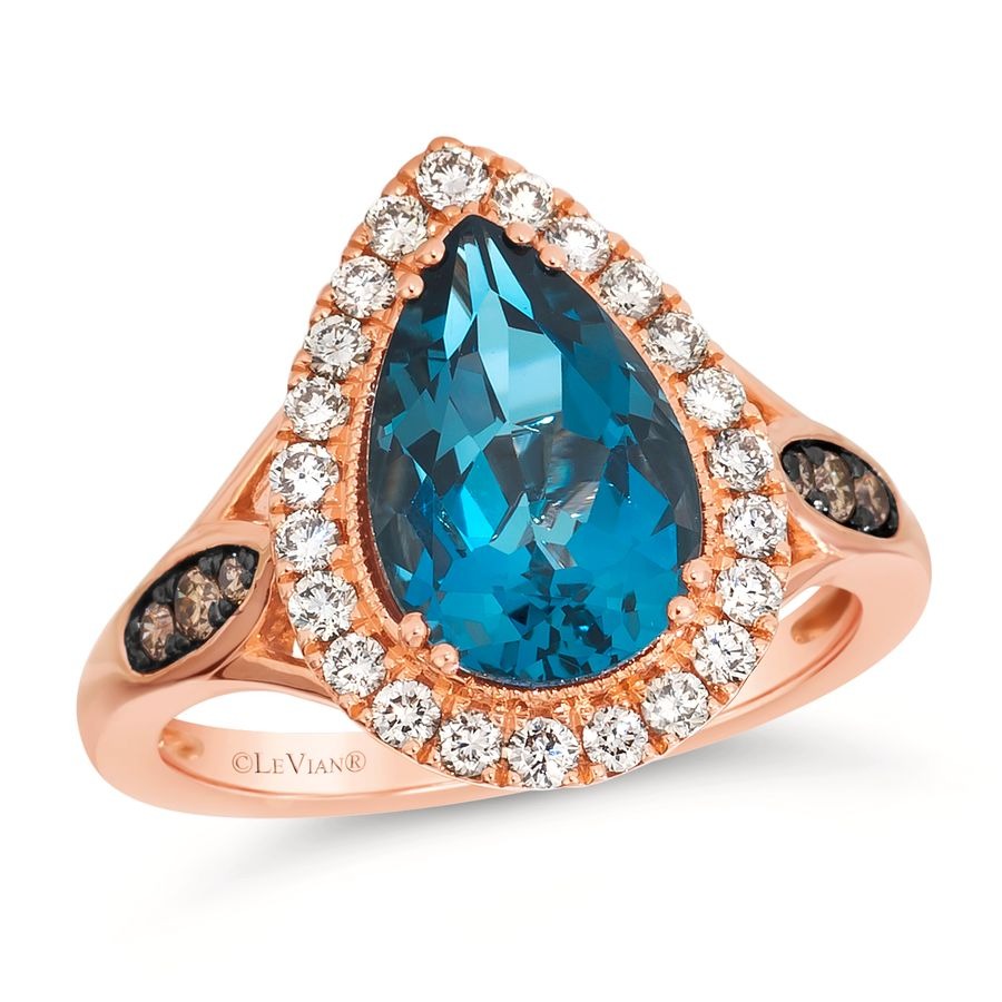 Le Vian 14K Strawberry Gold® Ring | Deep Sea Blue Topaz™ 3 cts. | Nude diamonds™ 3/8 cts., Chocolate diamonds® 1/10 cts.