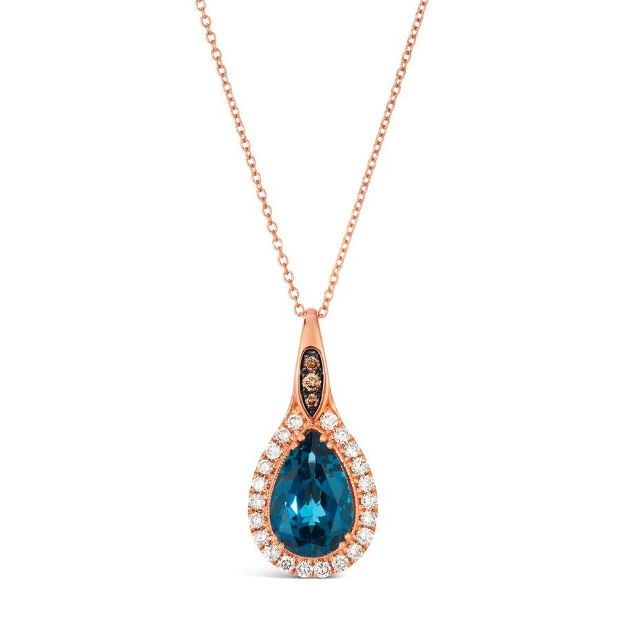 Le Vian 14K Strawberry Gold® Pendant | Deep Sea Blue Topaz™ 3 cts. | Nude diamonds™ 3/8 cts., Chocolate diamonds® 1/20 cts.