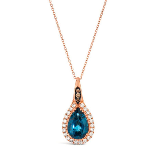 Le Vian 14K Strawberry Gold® Pendant | Deep Sea Blue Topaz™ 3 cts. | Nude diamonds™ 3/8 cts., Chocolate diamonds® 1/20 cts.