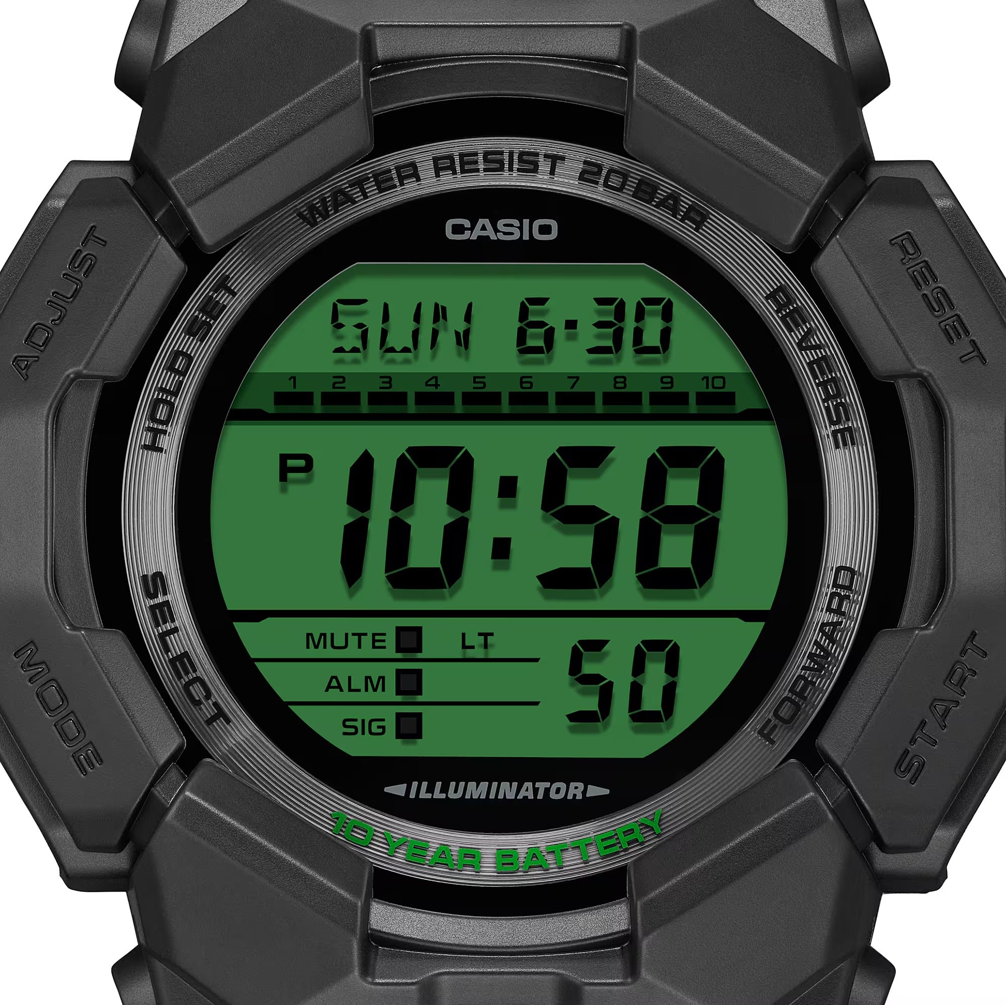 Casio G-Shock Digital Elector Green Black Resin Strap Watch - GD010BEG-1