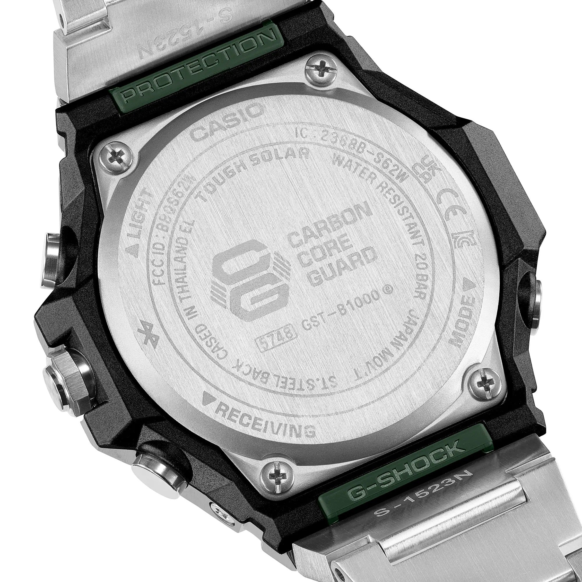 Men's Casio G-Shock G-Steel GST-B1000 Series Green Dial Stainless Steel Watch GSTB1000D-3A