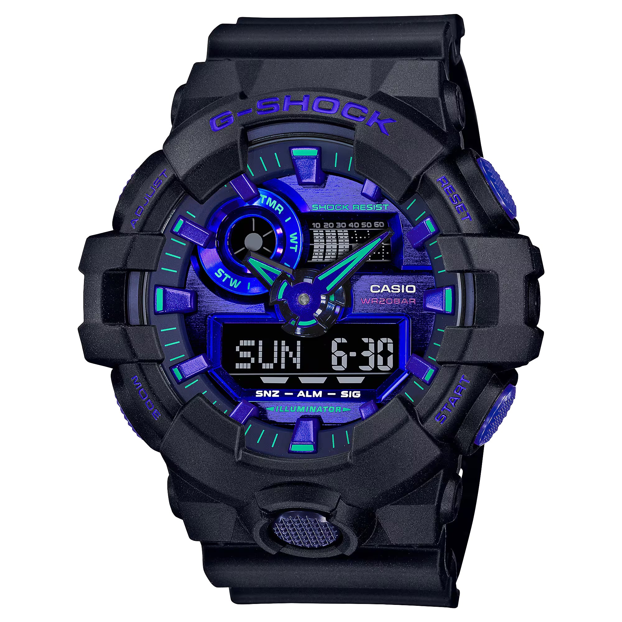 Men's Casio G-Shock Virtual World Analog-Digital Blue Violet Metallic Dial Watch GA700VB-1A
