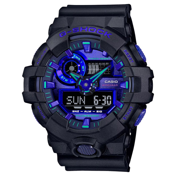 Men's Casio G-Shock Virtual World Analog-Digital Blue Violet Metallic Dial Watch GA700VB-1A