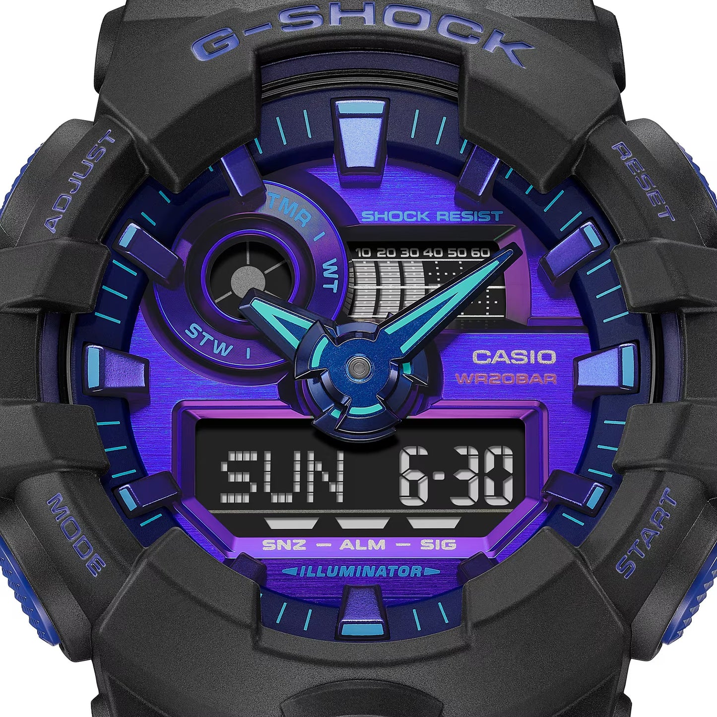 Men's Casio G-Shock Virtual World Analog-Digital Blue Violet Metallic Dial Watch GA700VB-1A