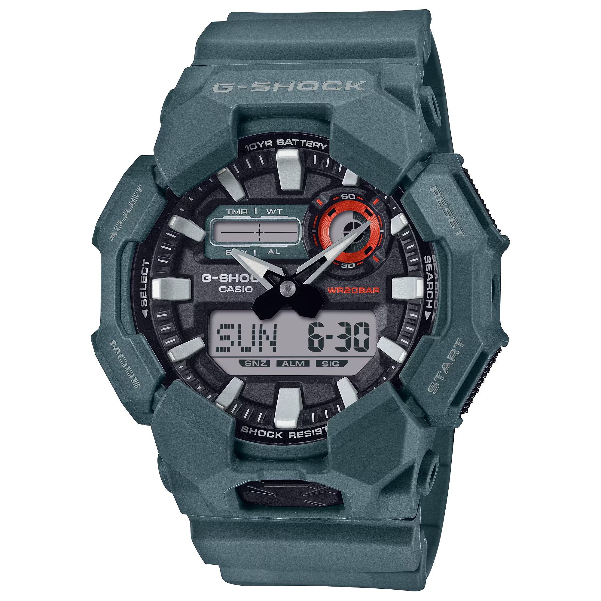 Men's Casio G-Shock Analog Digital Green Resin Strap Watch with Black Dial (Model: GA010-2A)