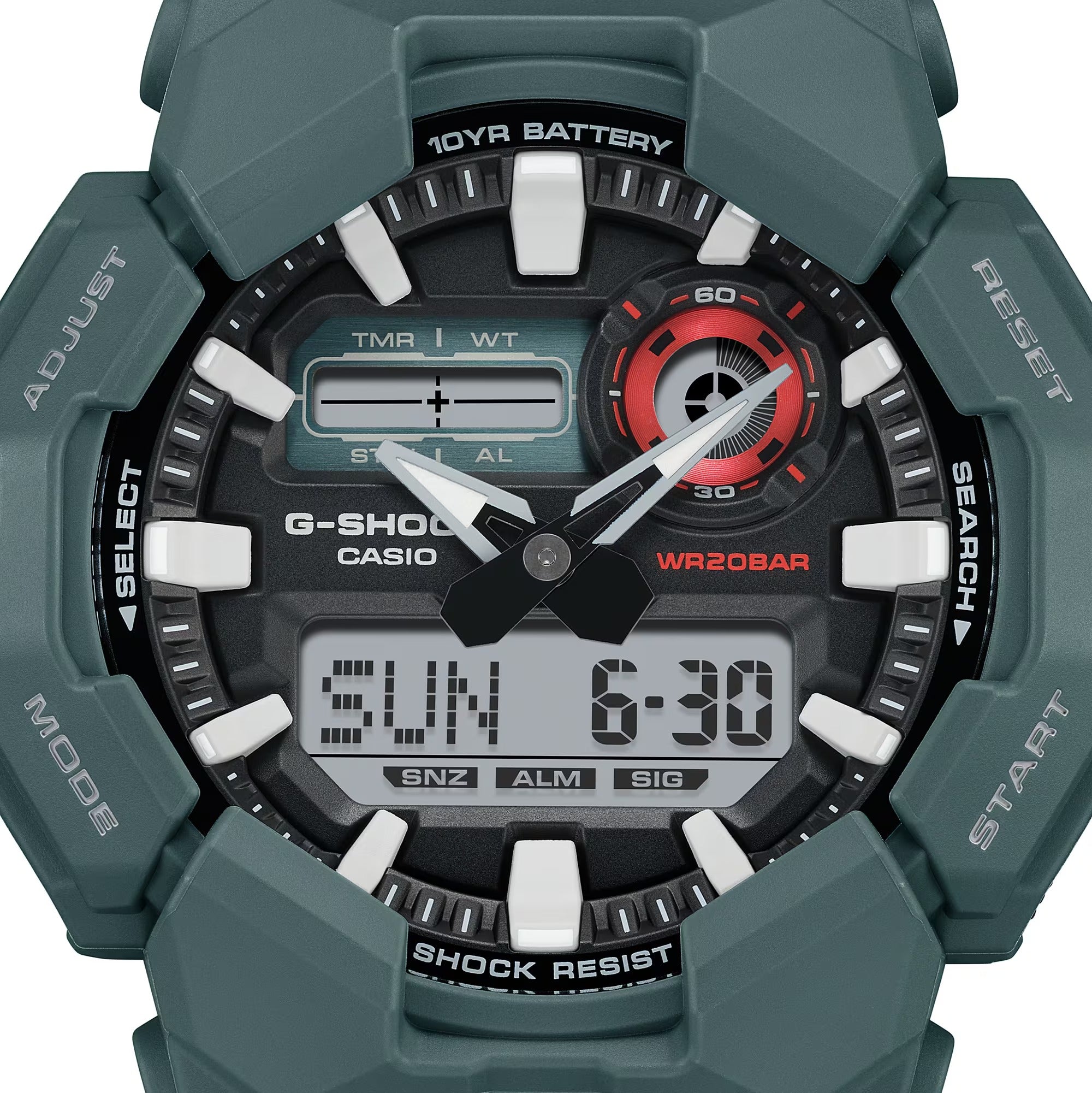 Men's Casio G-Shock Analog Digital Green Resin Strap Watch with Black Dial (Model: GA010-2A)