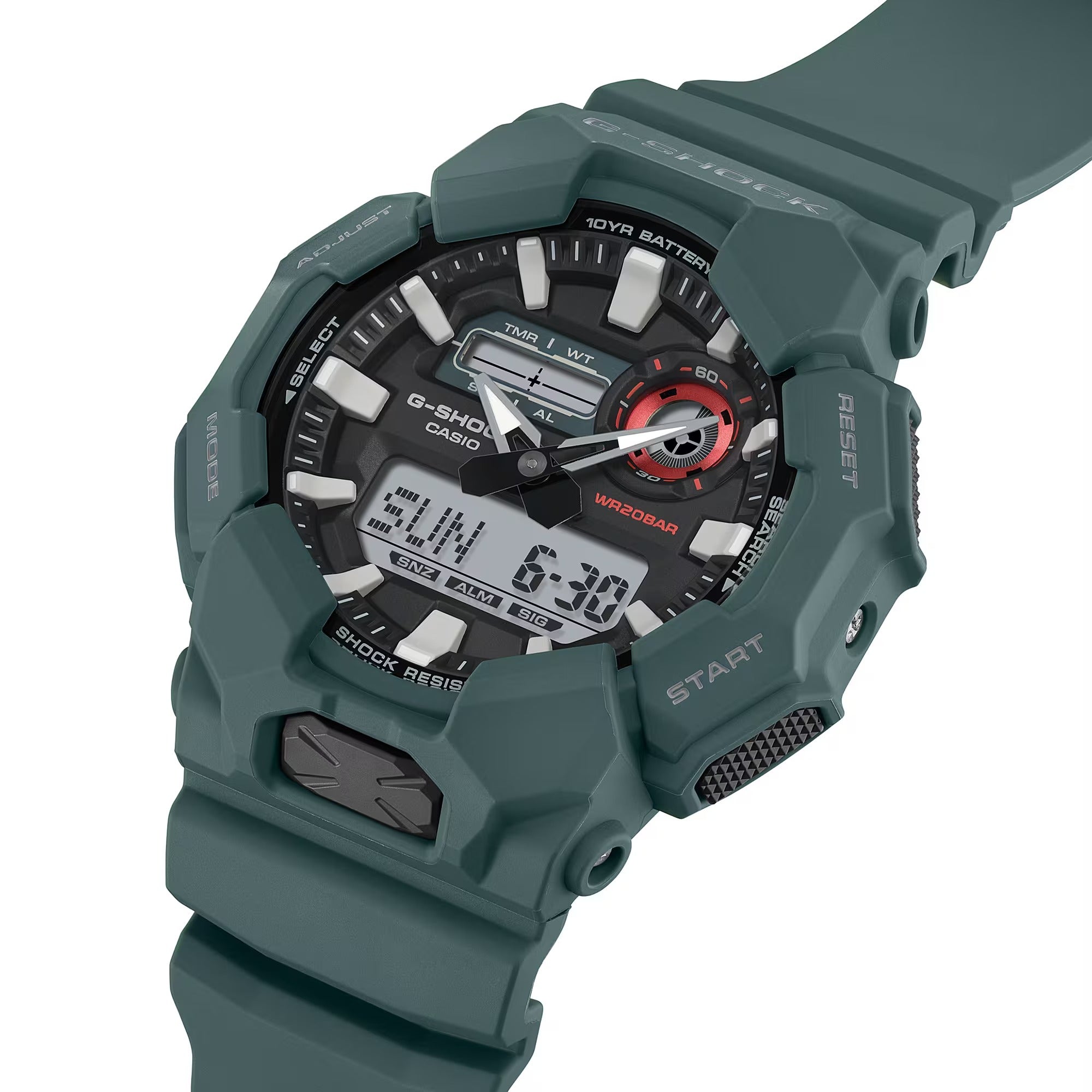 Men's Casio G-Shock Analog Digital Green Resin Strap Watch with Black Dial (Model: GA010-2A)