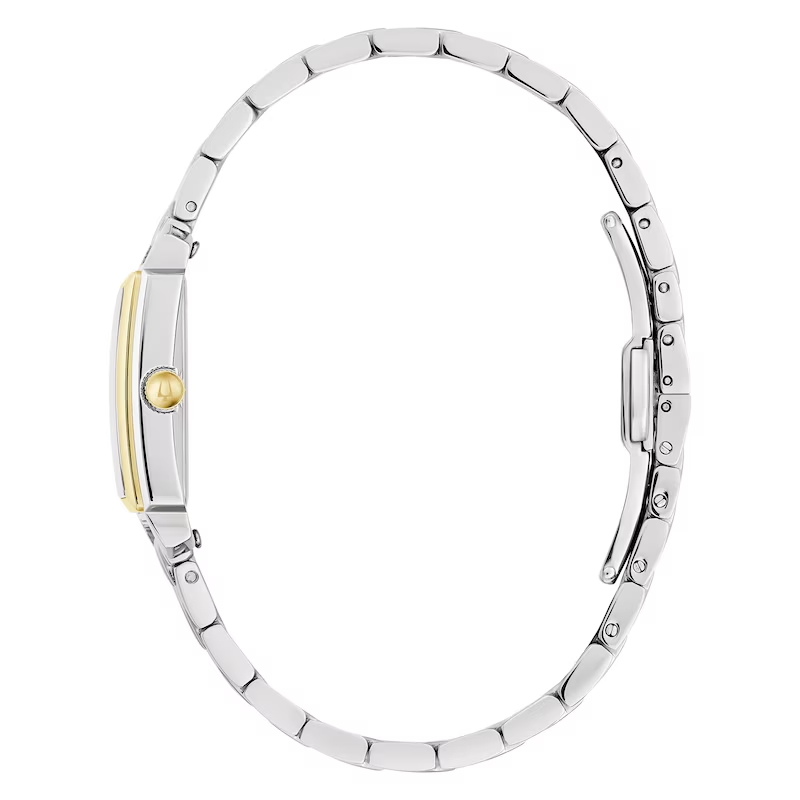 Ladies' Bulova Sutton Two-Tone Watch with Rectangular Mother-of-Pearl Dial (Model: 98L308)