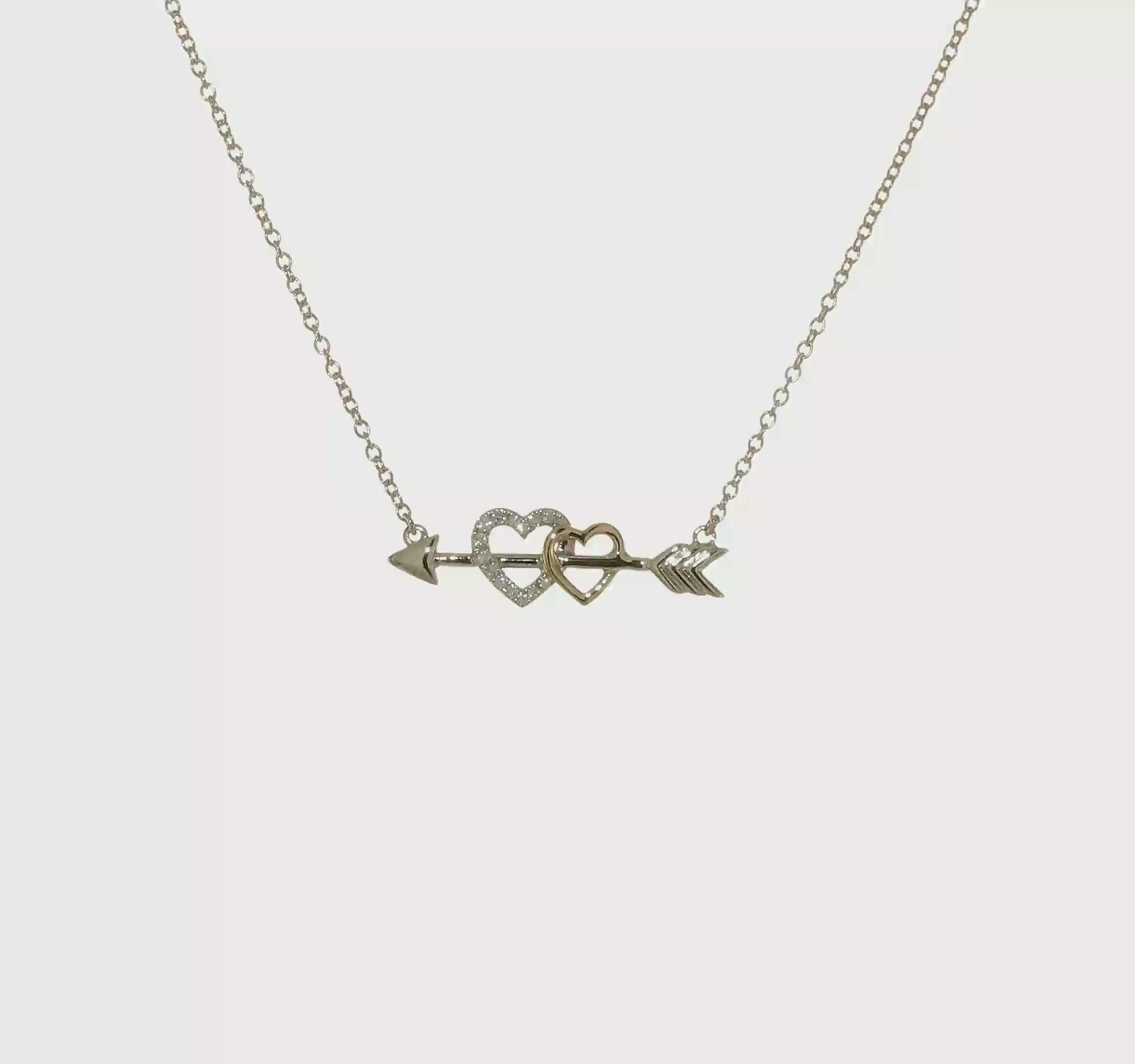 14kt Two-tone Diamond Hearts on Arrow 18in Necklace