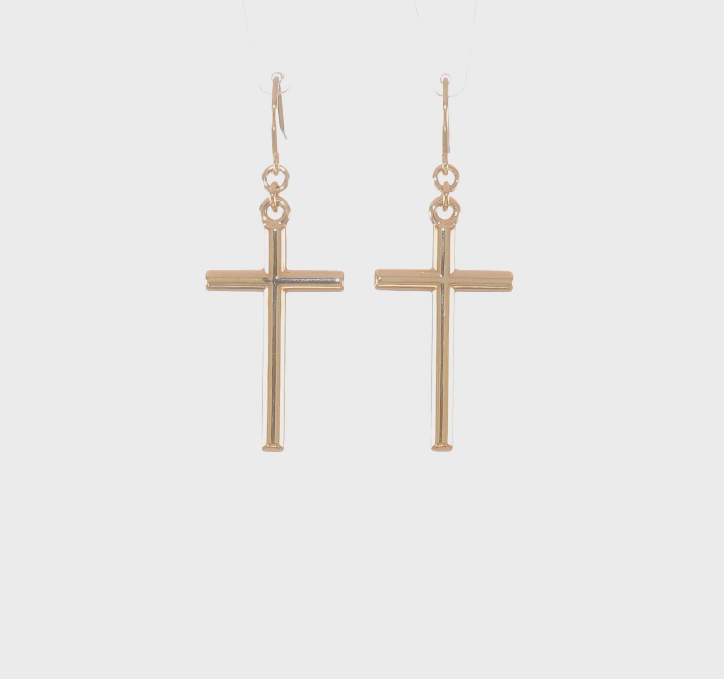 14kt Yellow Gold Cross Shepherd Hook Dangle Earrings