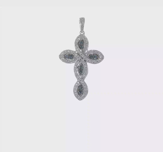 14kt White Gold White and Blue Diamond Cross Pendant