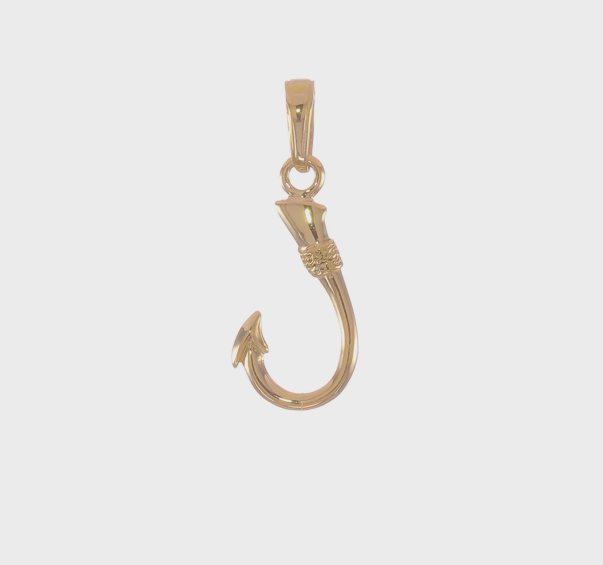14KT Yellow Gold 3D Fish Hook Pendant