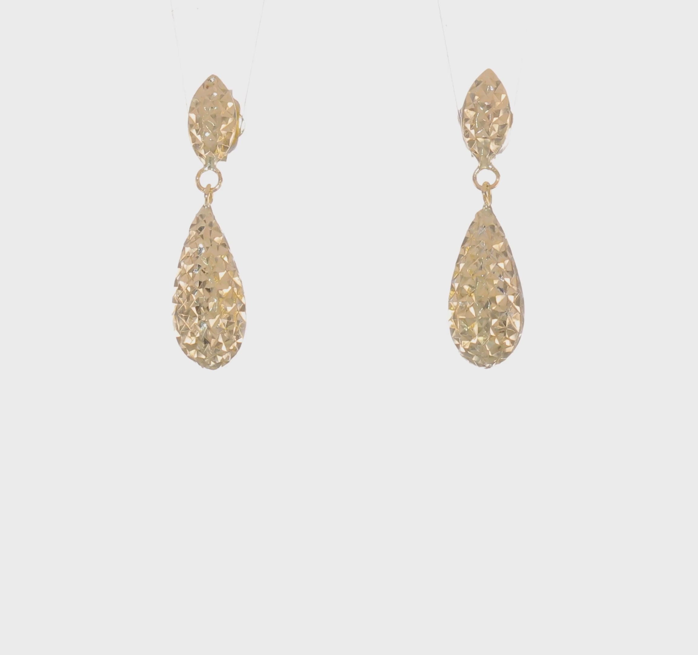 14kt Yellow Gold Diamond-cut Puff Teardrop Dangle Earrings