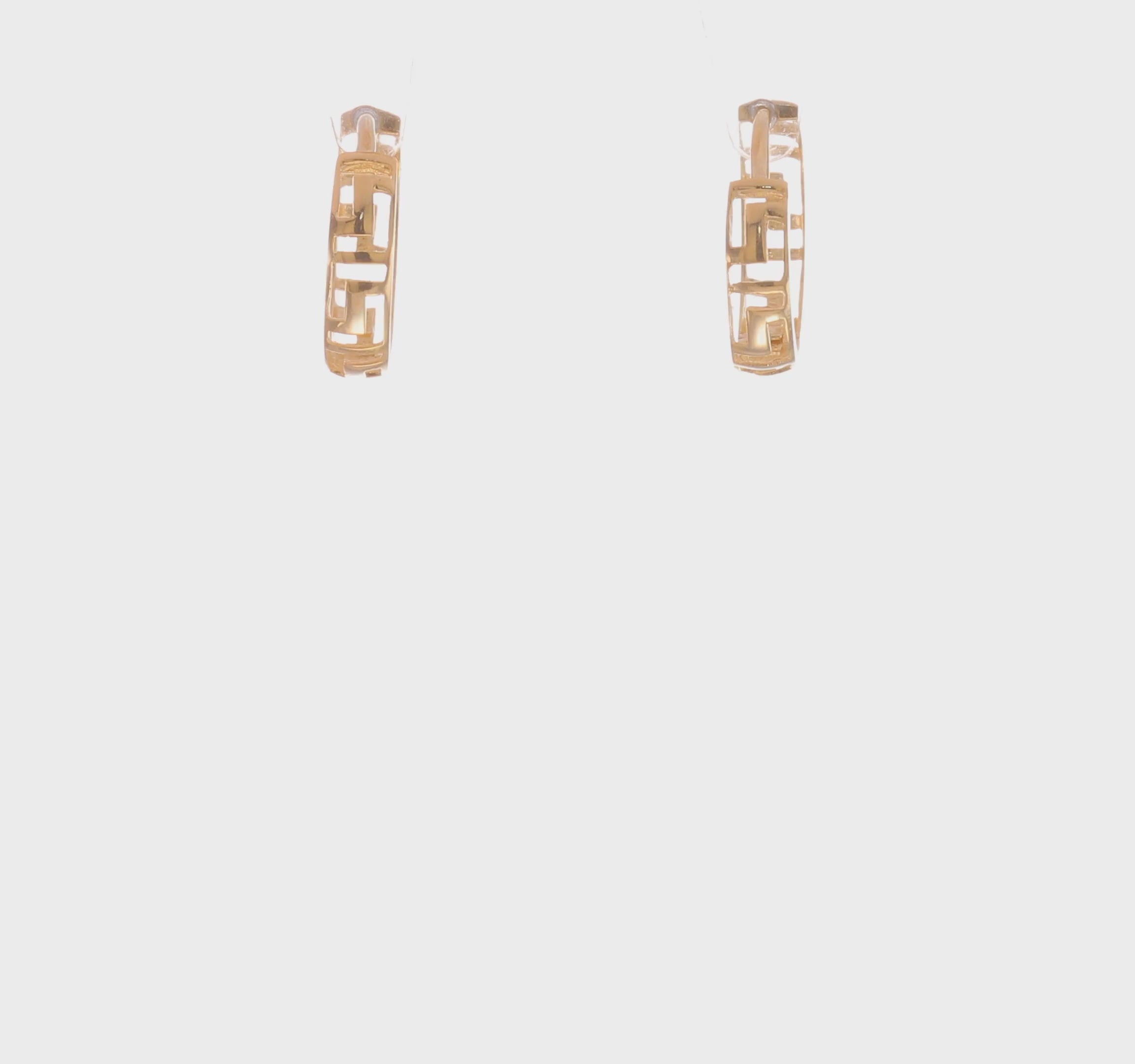 14kt Yellow Gold Greek Key Hinged Hoop Earrings