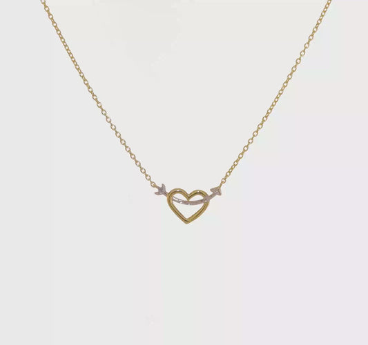14kt Yellow Gold w/Rhodium Diamond-cut Heart & Arrow Necklace