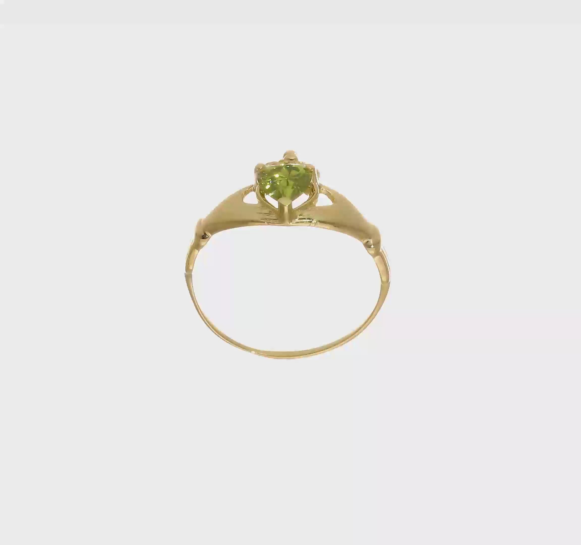 10kt Yellow Gold CZ August Birthstone Claddagh Heart Ring