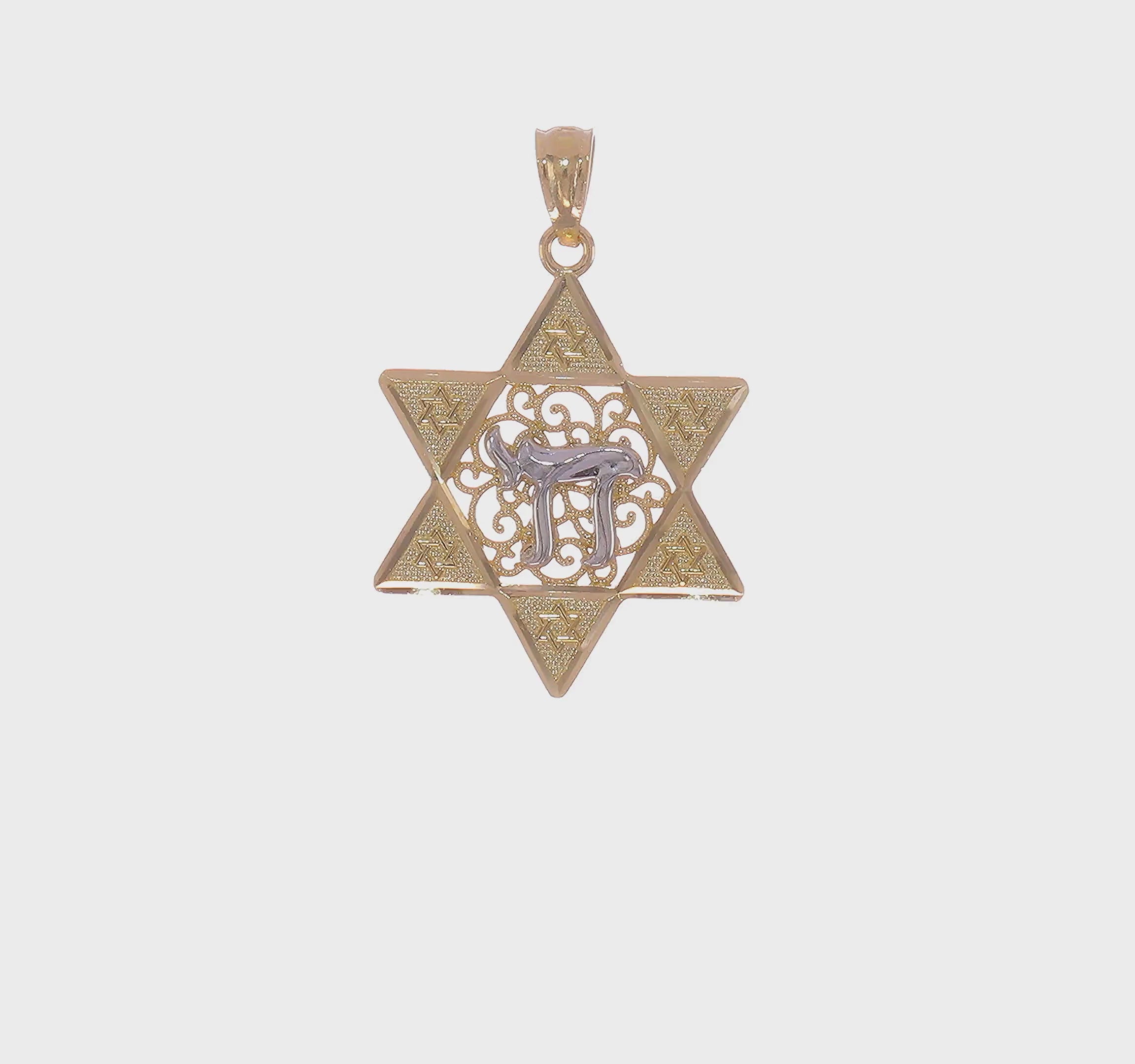 14kt Two-tone Gold Polished Star of David w/Chai Pendant