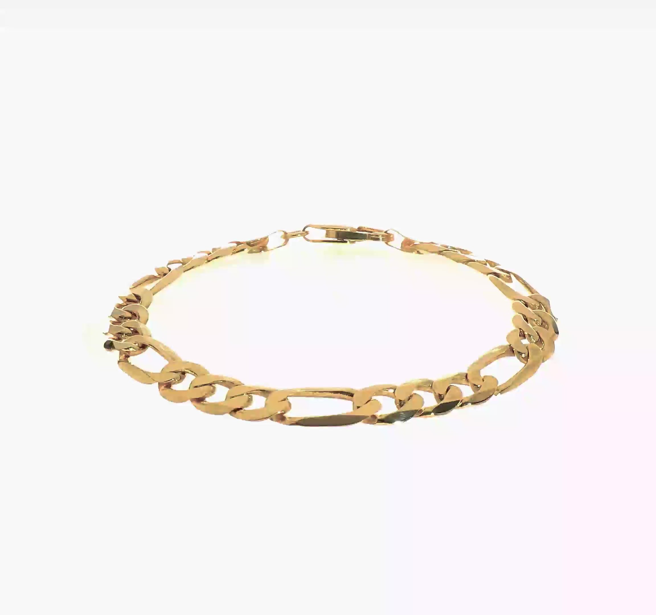 14KT Yellow Gold 7.5mm Flat Figaro Chain