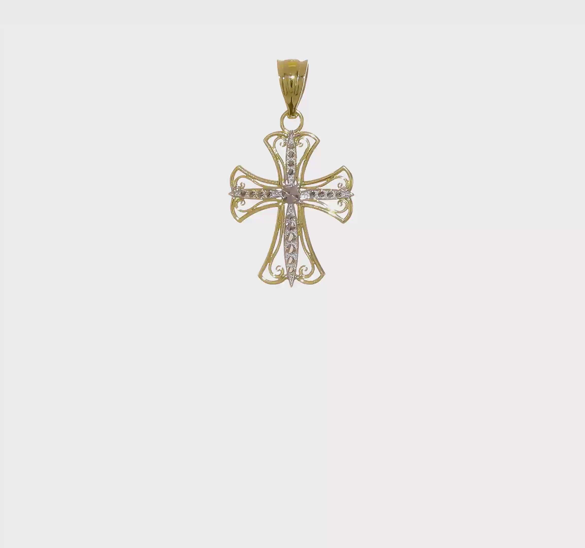 14kt Yellow Gold w/Rhodium Diamond-cut Cross Pendant