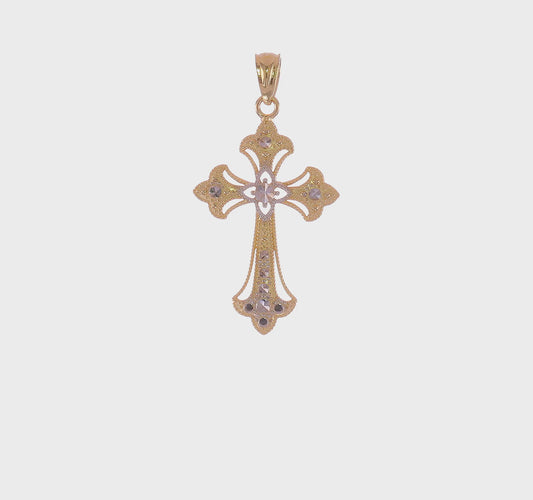 14kt Yellow Gold w/Rhodium Diamond-Cut Cross Pendant
