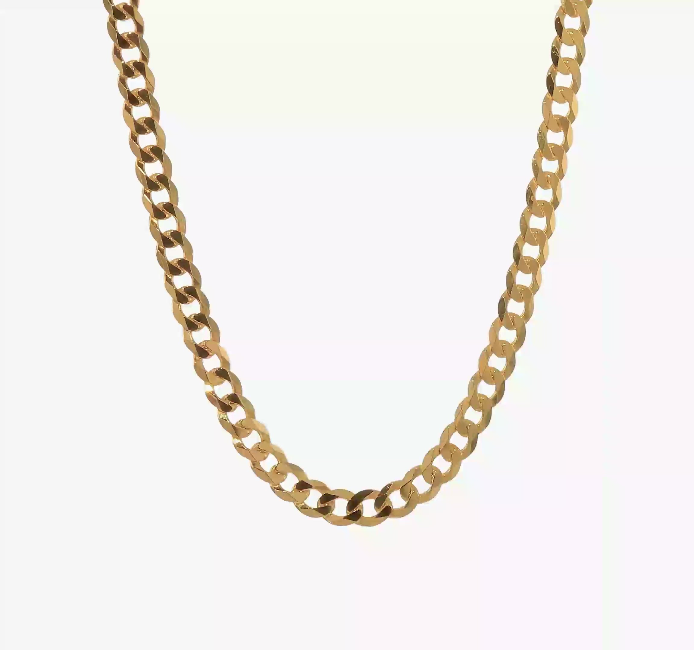 14KT Yellow Gold 8mm Flat Beveled Curb Chain