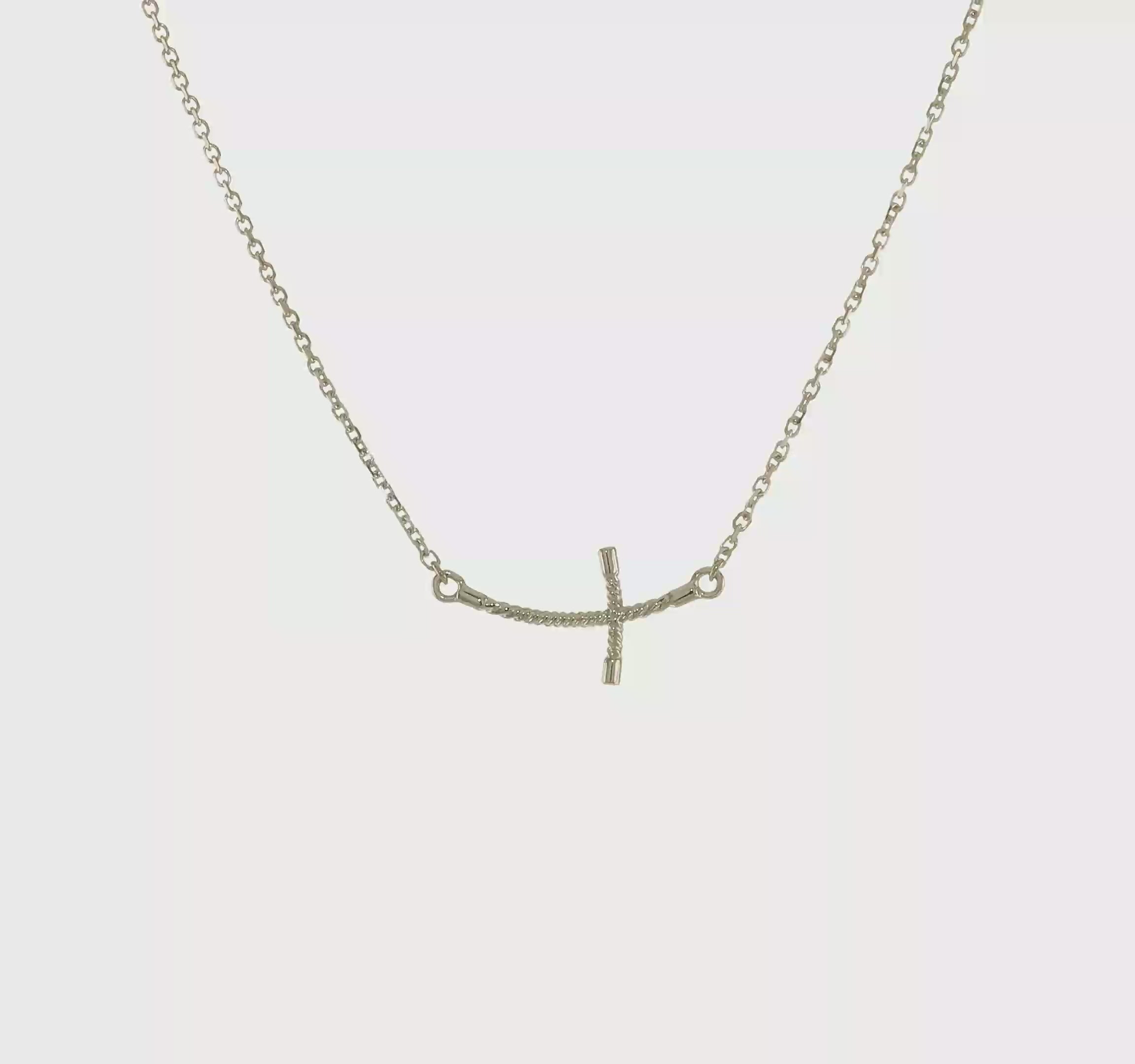 14kt White Gold Small Sideways Curved Twist Cross Necklace