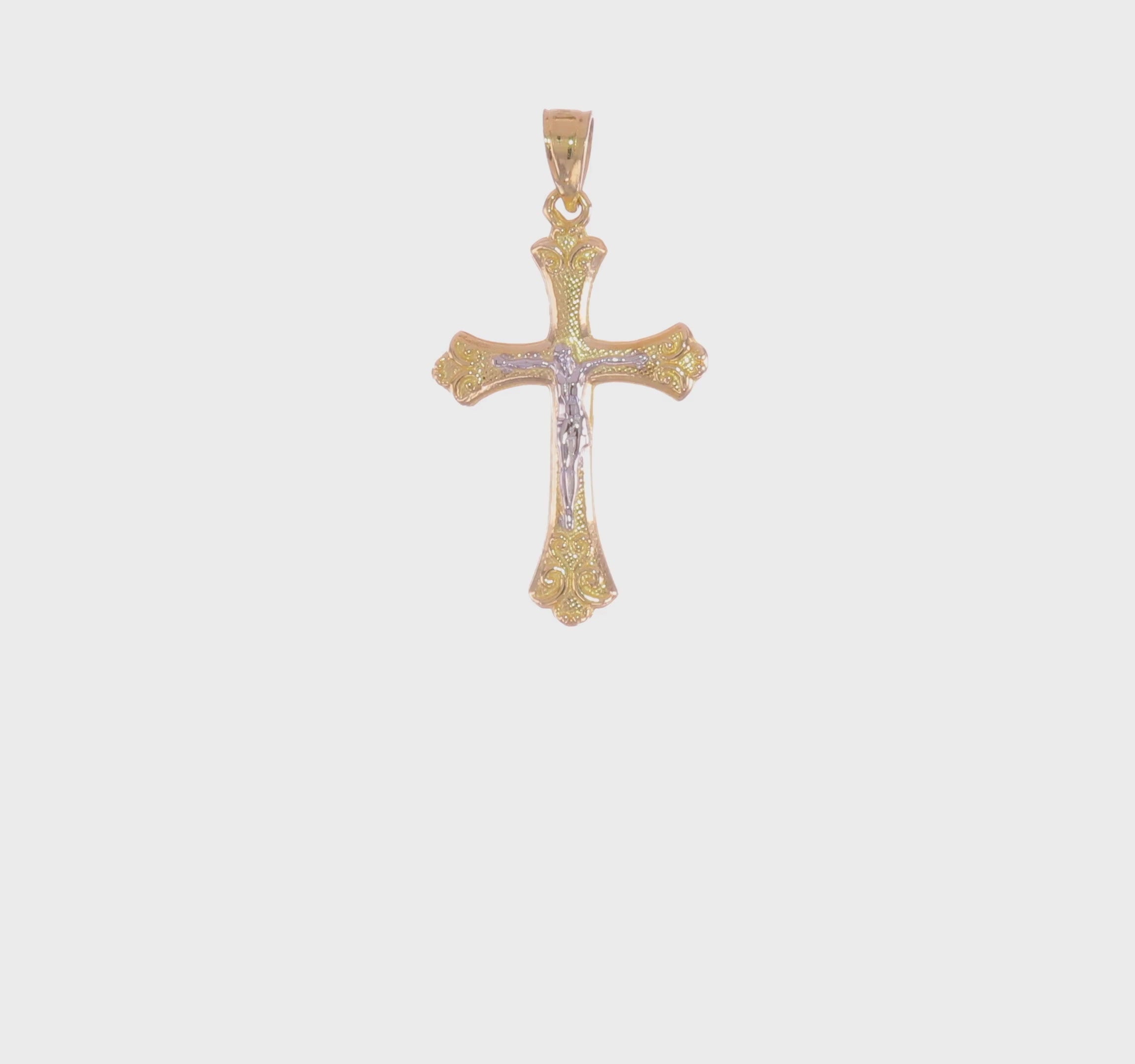 10KT Yellow Gold w/Rhodium Fleur De Lis Crucifix Pendant