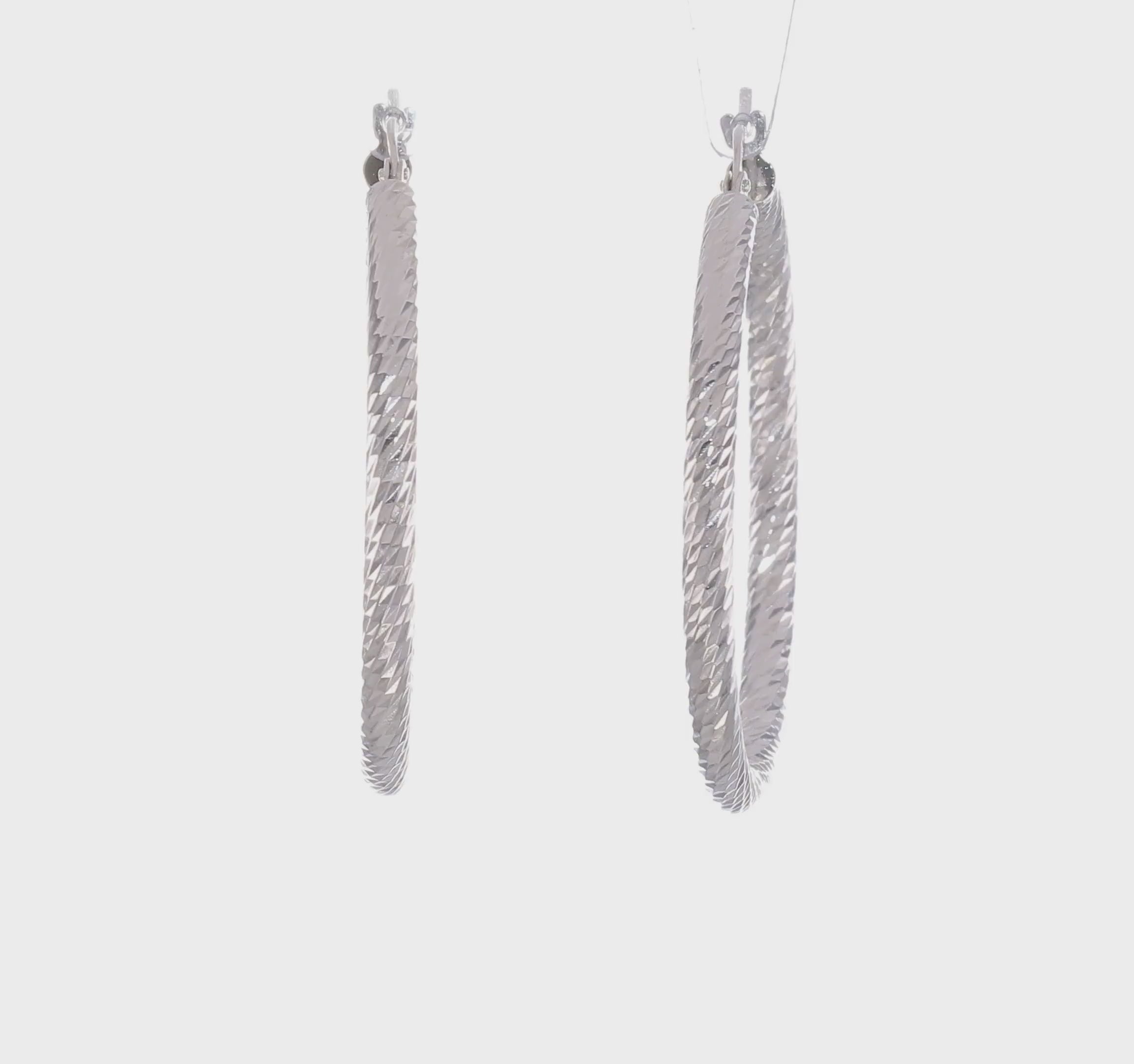 14kt White Gold 3mm Polished White Gold Diamond-cut Round Hoop Earrings