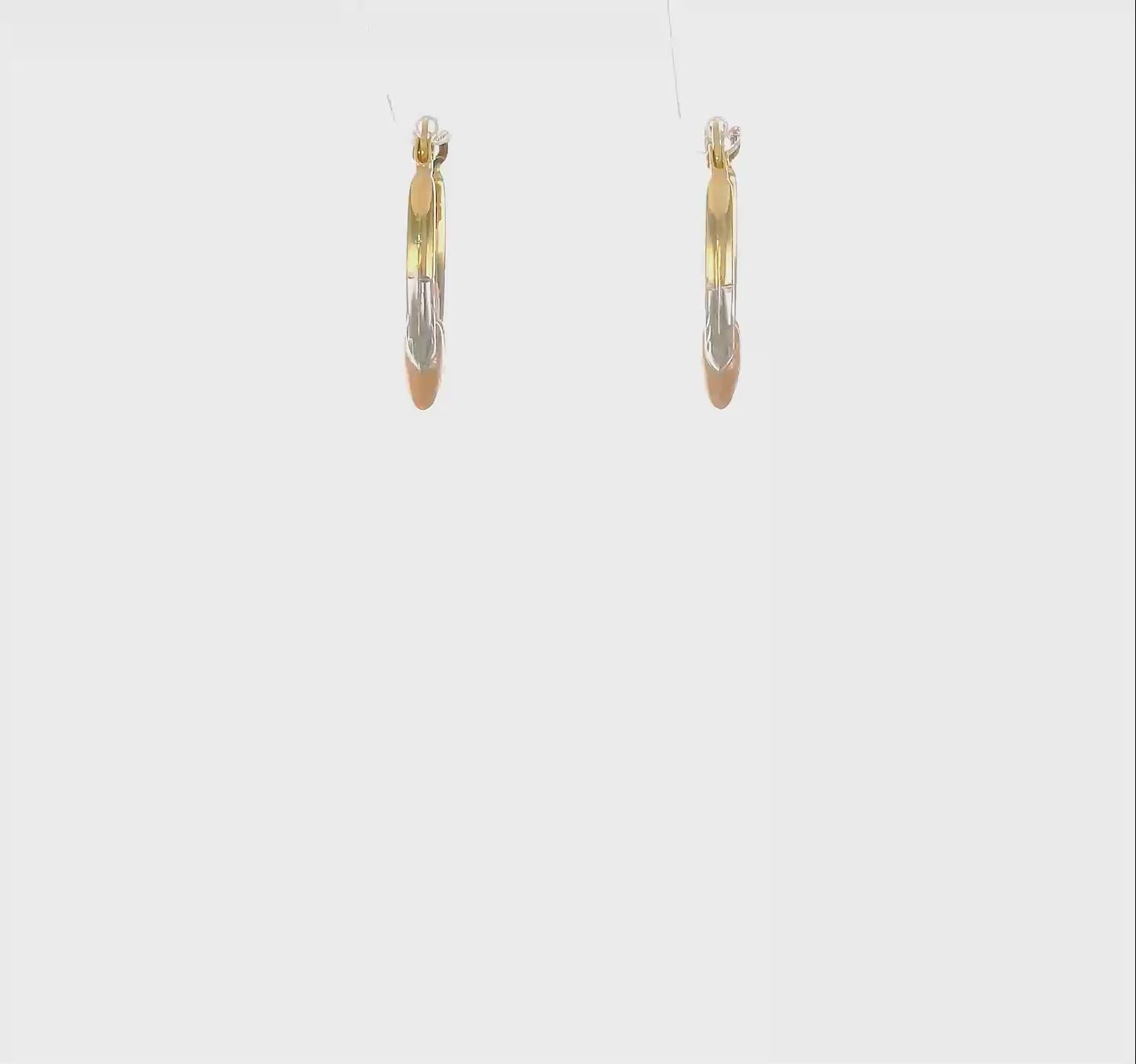 14KT Yellow Gold & White and Rose Rhodium Heart Hoop Earrings