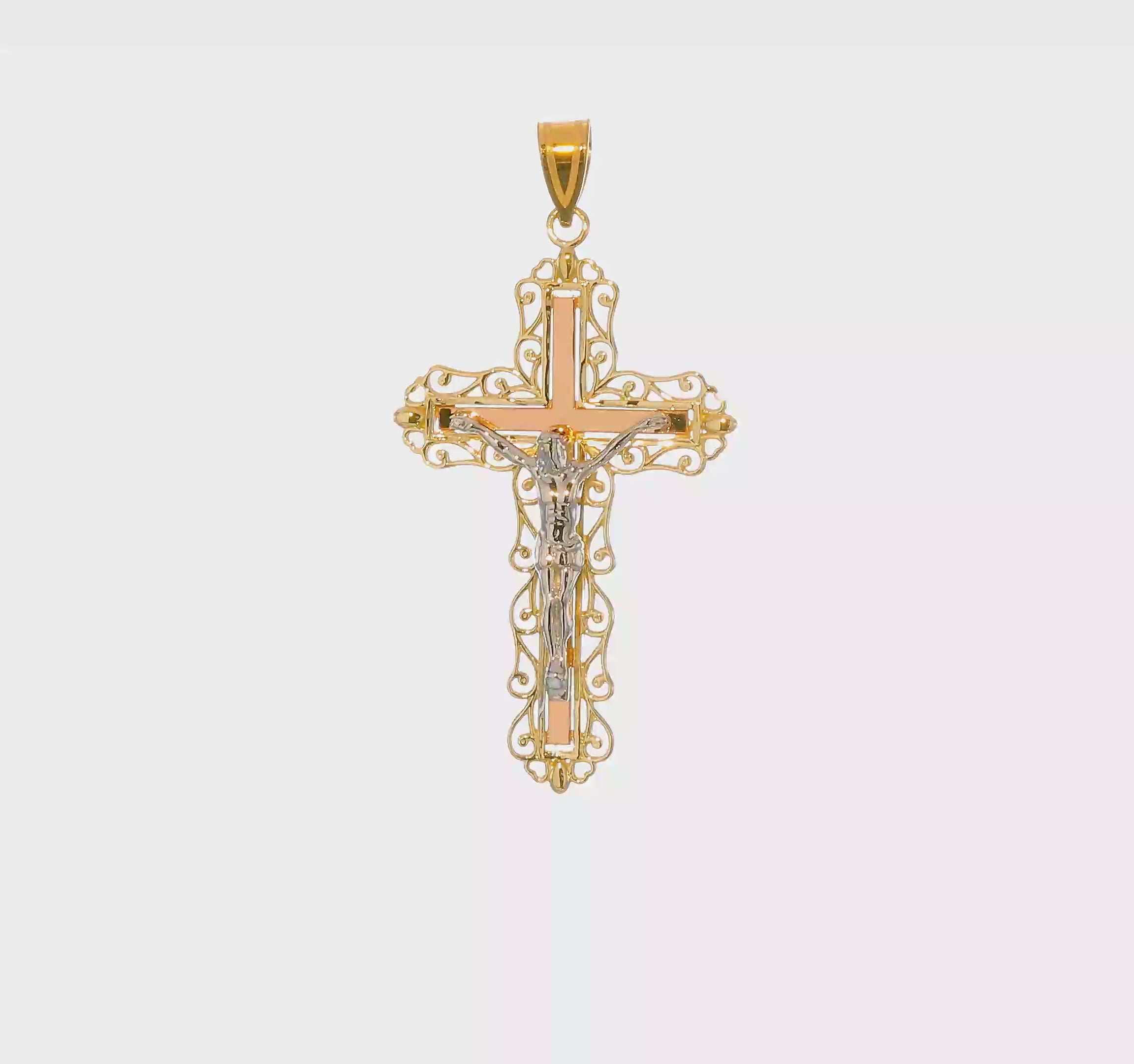 10KT Tri-color Diamond-cut Crucifix Pendant