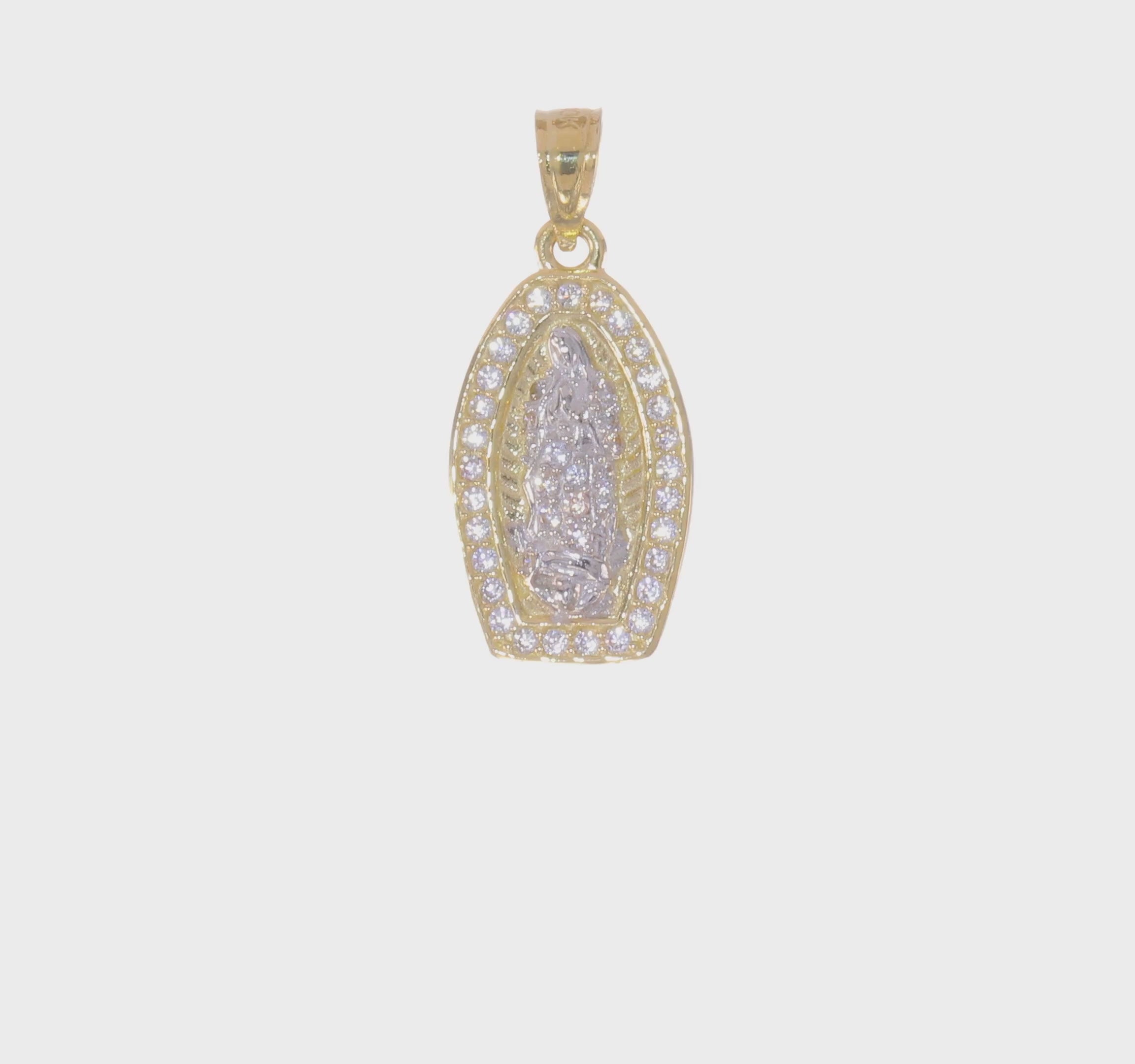 10kt Yellow Gold w/Rhodium CZ Pave Lady of Guadalupe Pendant