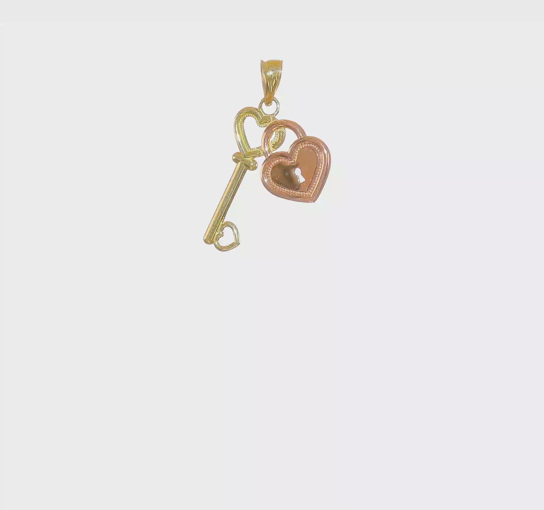 10KT Two-Tone Heart and Key Charm