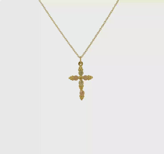 10kt Tri-Color Black Hills Gold Cross Necklace
