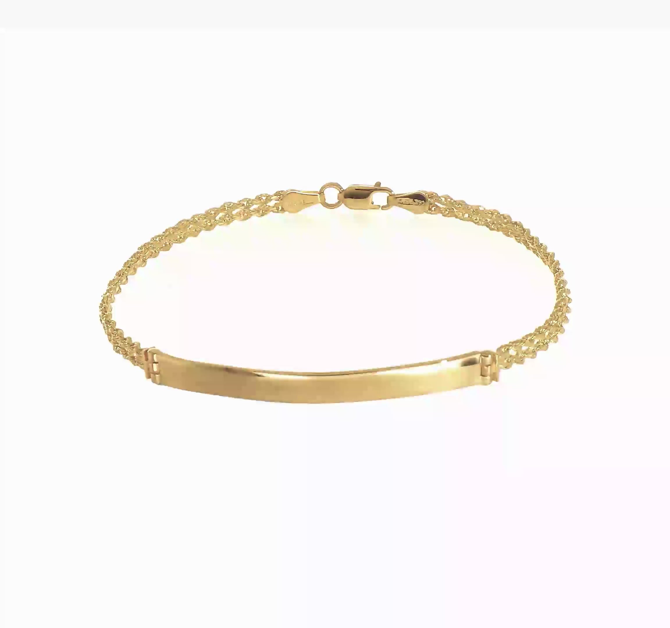 14kt Yellow Gold Polished Solid Chain/Solid Plate Two-Strand Rope 41x5mm Plate 8 inch ID Bracelet