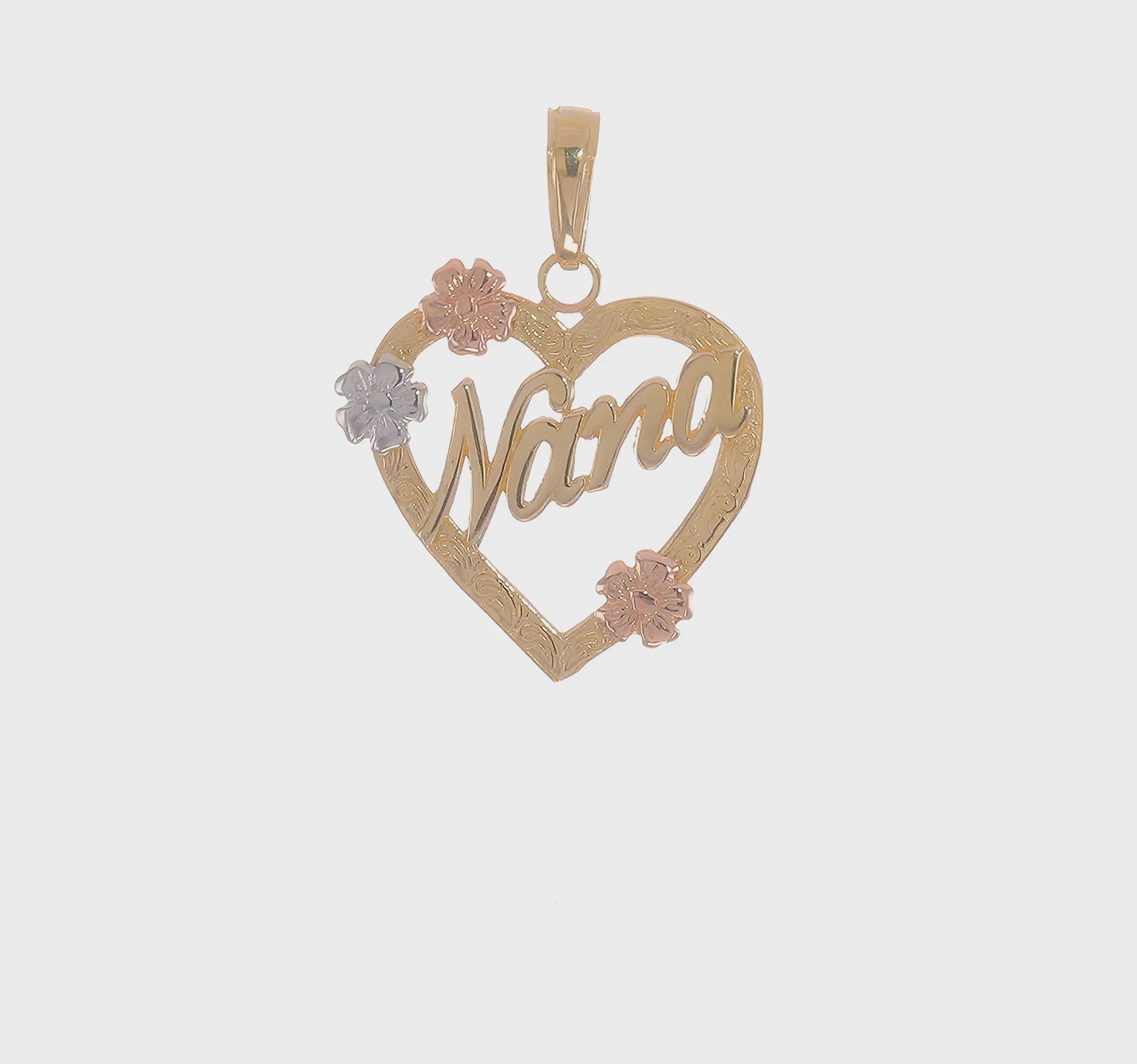 14kt Tri-color NANA in Heart with Flowers Pendant