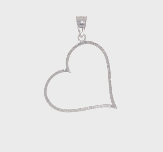 14kt White Gold Solid Diamond-cut Reversible Heart Pendant