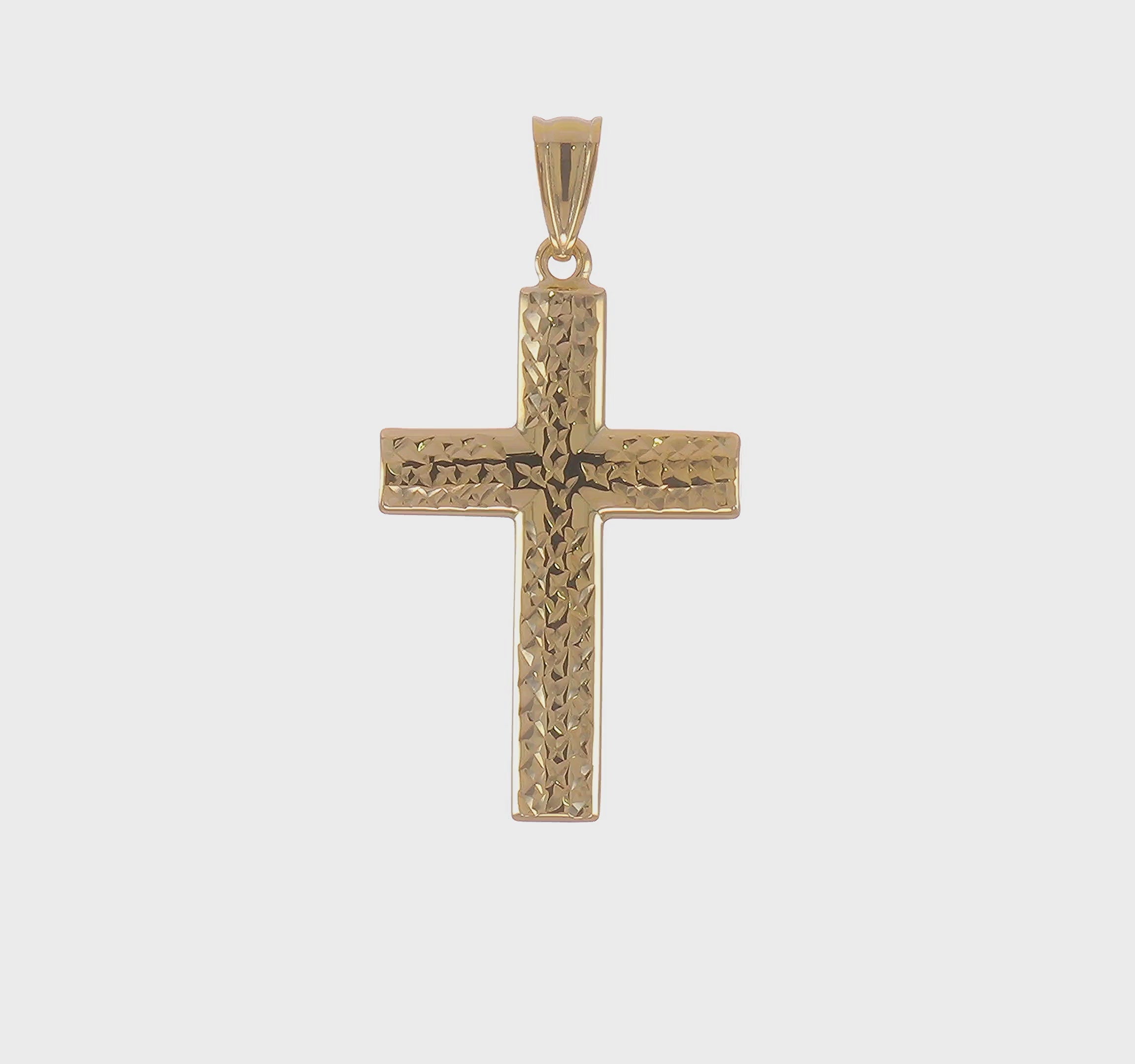 14KT Yellow Gold Reversible Textured/Polished Cross Pendant