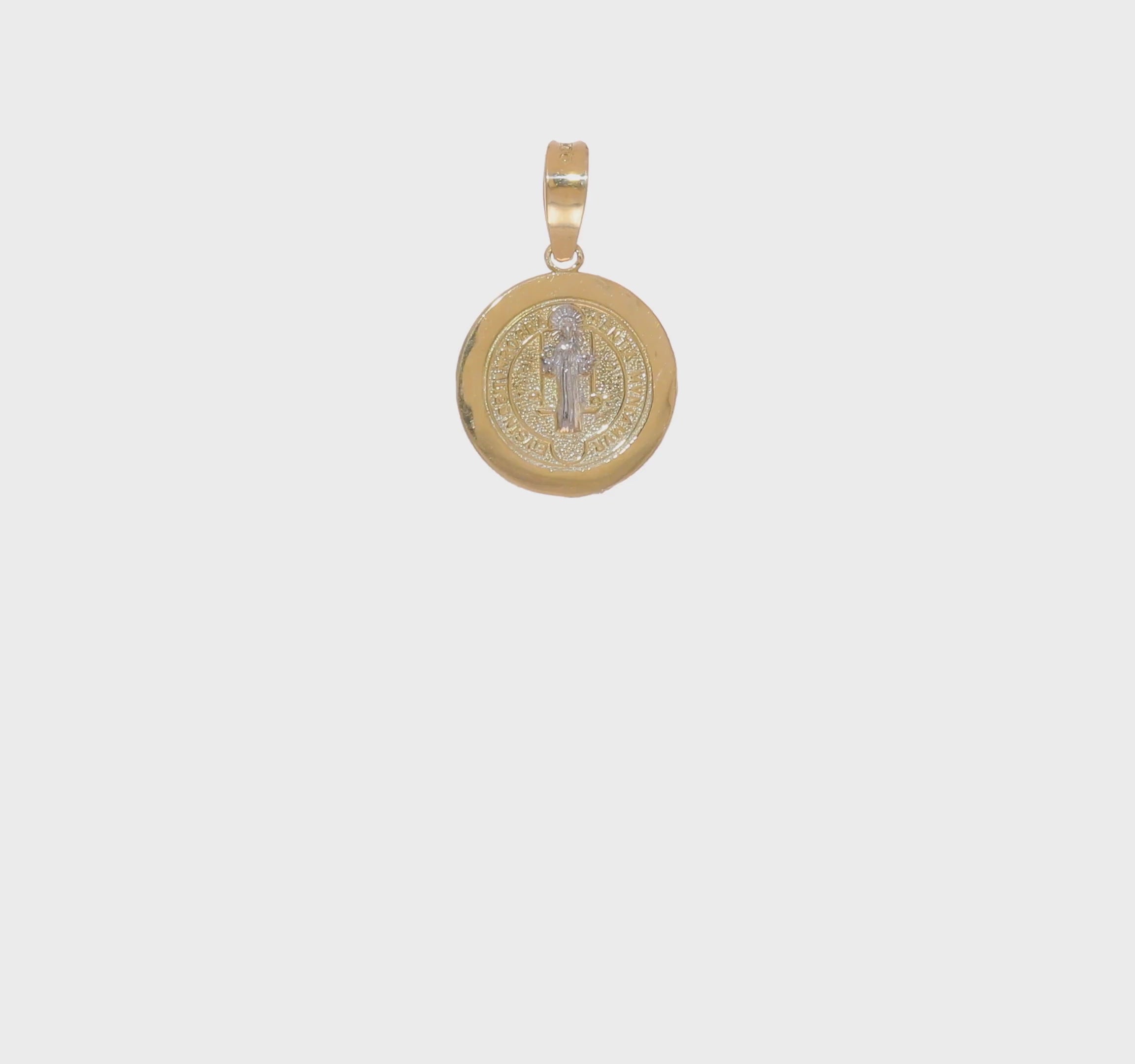 14kt Yellow Gold With Rhodium Circle St. Benedict Medal Pendant