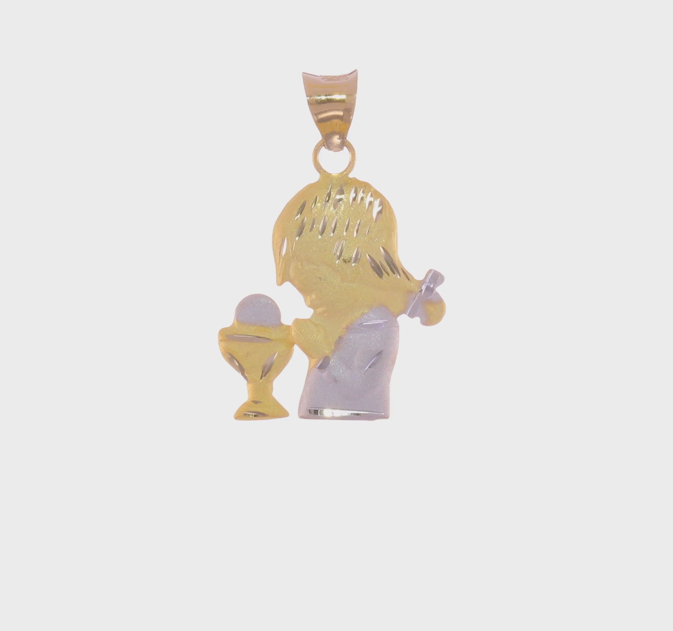 14KT Yellow Gold W/Rhodium D/C Girl Communion Semi-solid Pendant