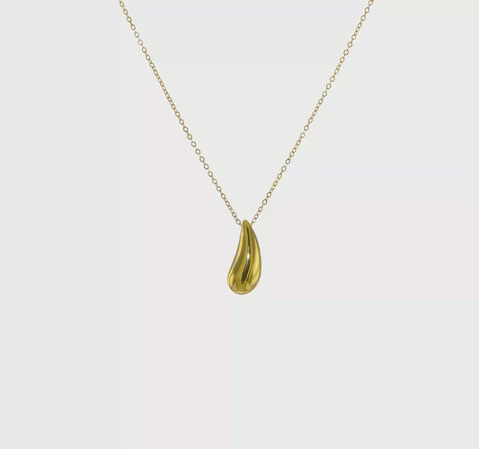 14kt Yellow Gold Polished Puffed Teardrop 18in Necklace